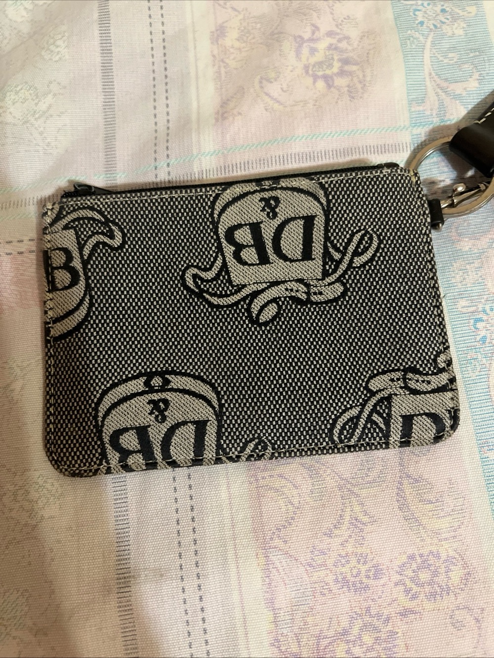 Dooney & Bourke Black and Cream DB Monogram Card & Key Pouch